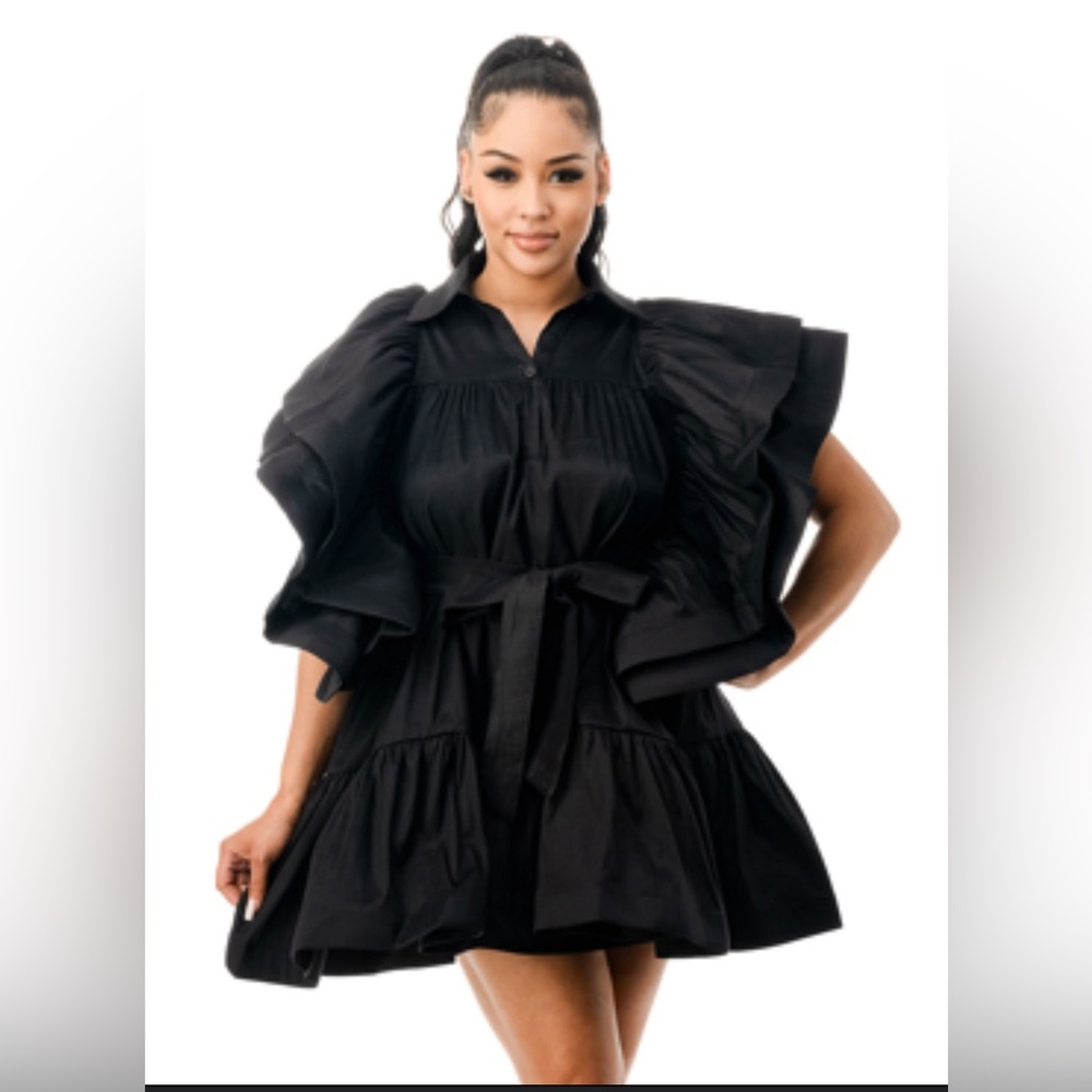 Highlight Women’s  Dress Sz M  Big Puff Rich Sleeve  Black Organza J3